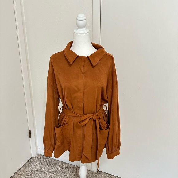 Eloquii camel suede waist tie jacket size 20 - Picture 1 of 10